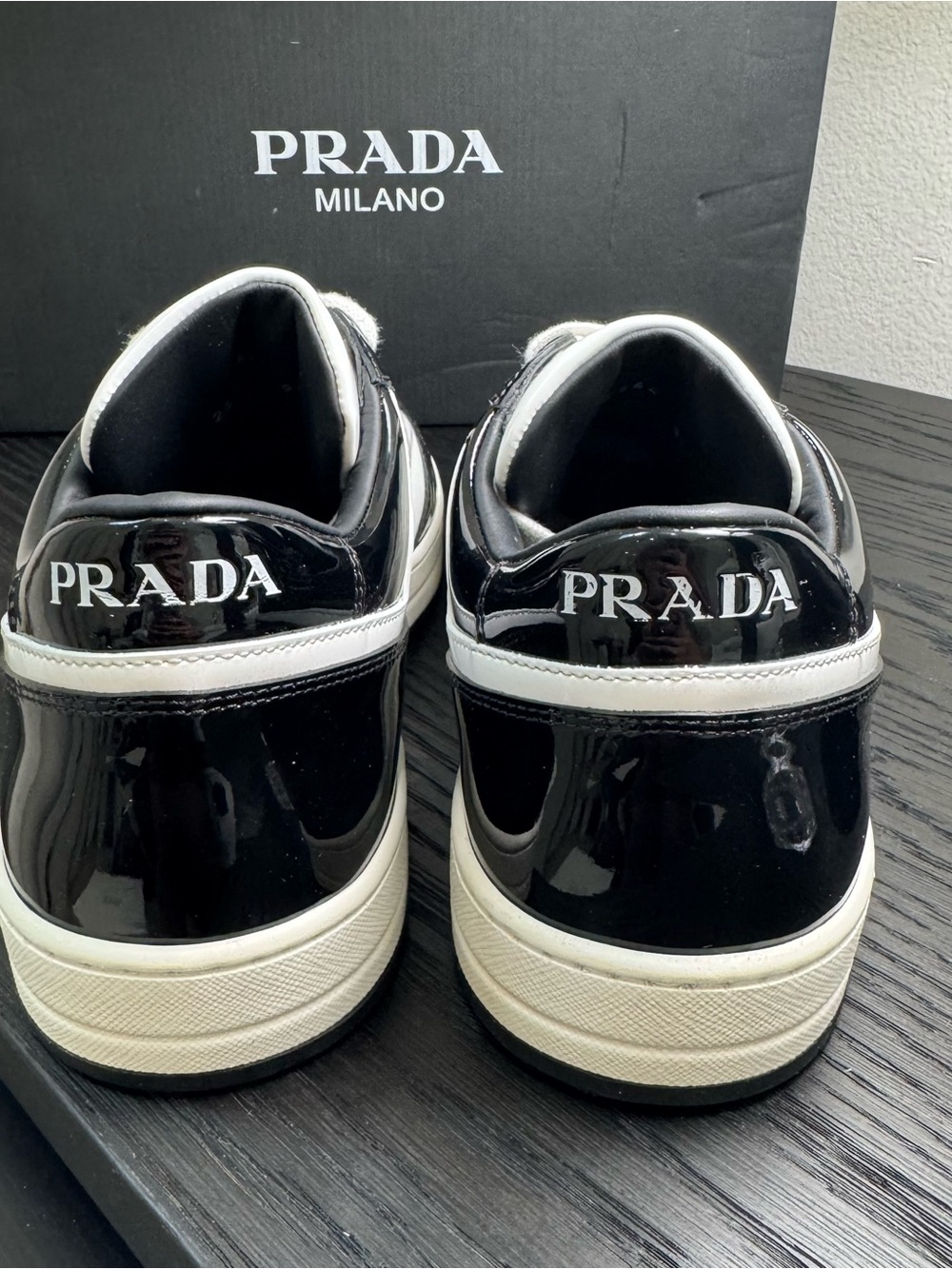 Prada Downtown Sneakers Low-Top Leather Black/White 10.5 - Picture 8 of 10